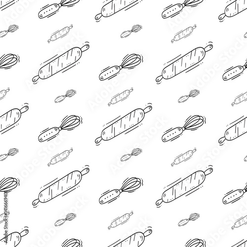 kitchen utensil pattern. kitchenware seamless pattern. doodle cooking utensil seamless pattern. doodle kitchen background
