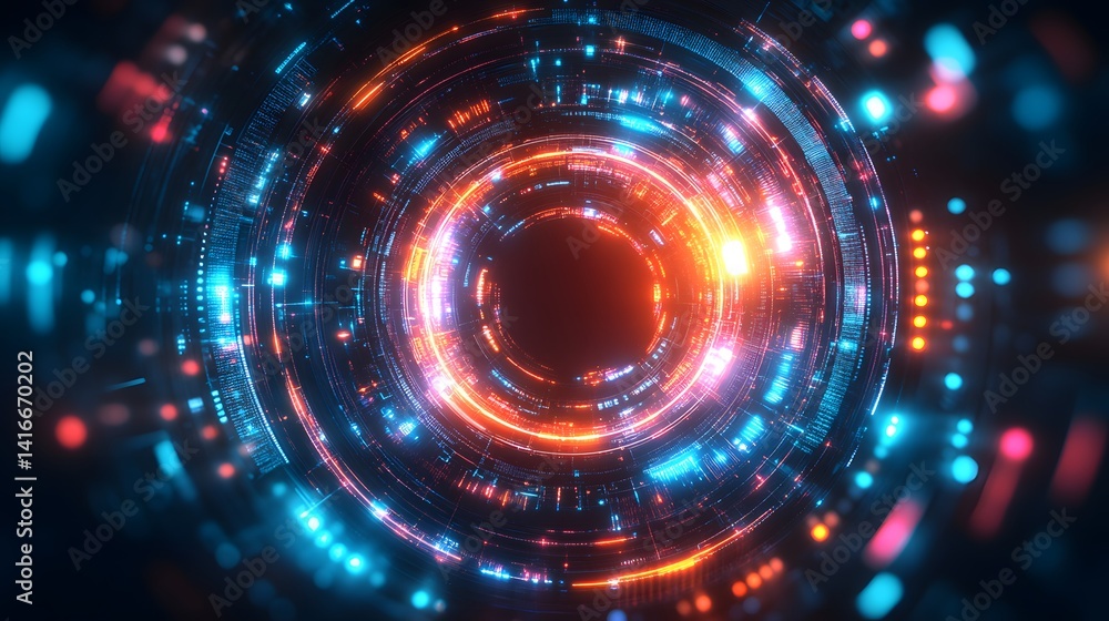 Abstract digital portal with glowing concentric circles. Abstract digital portal with glowing concentric circles.