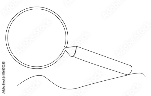 continuous one line illustration of magnifying glass. Magnifying glass search symbol isolated.
