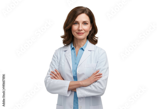 Isolated Confident Female Doctor with Arms Crossed Smiling