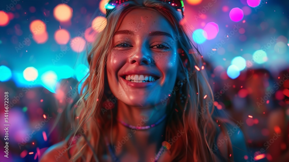 Portrait of a young woman having fun at a summer music festival concert Portrait of a young woman having fun at a summer music festival concert