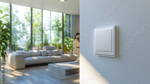 Modern White Smart Home Wall Switch in Minimalist Living Room