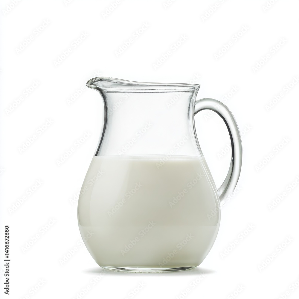 Glass pitcher filled with milk isoleted on white background Glass pitcher filled with milk isoleted on white background