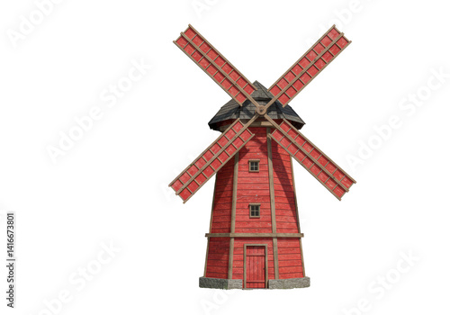 Isolated Traditional Wooden Windmill