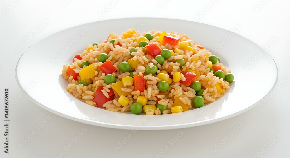 Mexican rice with vegetables on a white background Mexic Mexican rice with vegetables on a white background Mexic
