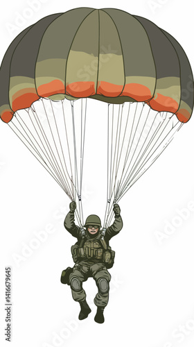 Airborne Soldier Parachuting in Minimalist Flat Art Vector Style Military Illustration