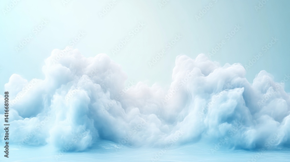 Soft, light blue cloudscape. A serene, dreamy scene of fluffy, voluminous clouds against a pastel background. Gentle lighting emphasizes the clouds' texture and depth Soft, light blue cloudscape. A serene, dreamy scene of fluffy, voluminous clouds against a pastel background. Gentle lighting emphasizes the clouds' texture and depth