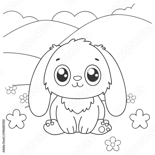 A cartoon drawing of a bunny with a bow on its ear
