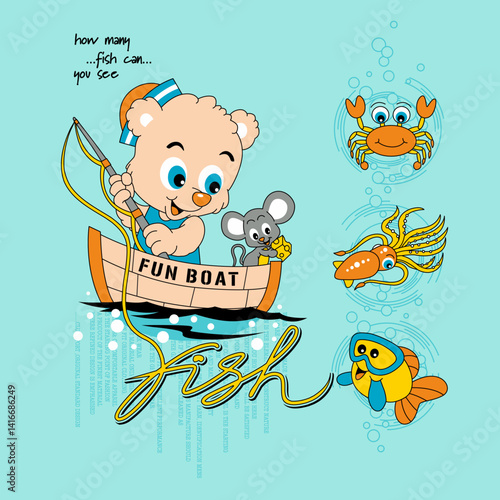 Cats love fish but don't want to get their feet wet ,animal cartoon vector illustration