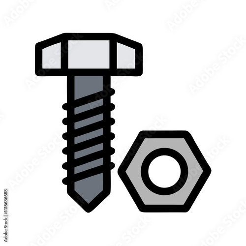 Bolt and Nut Icon Representing Mechanical Assembly and Fastening