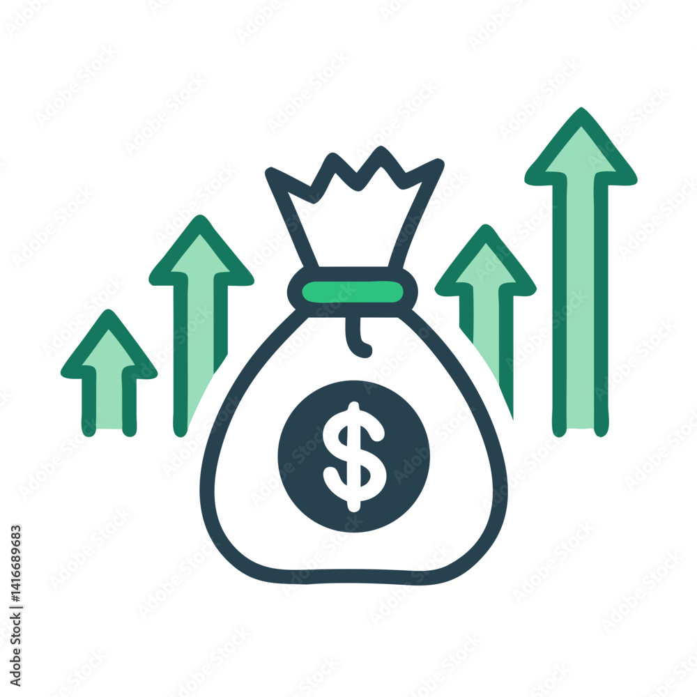 Money Bag with Growth Arrows Icon Representing Financial Growth and Investment Returns Money Bag with Growth Arrows Icon Representing Financial Growth and Investment Returns