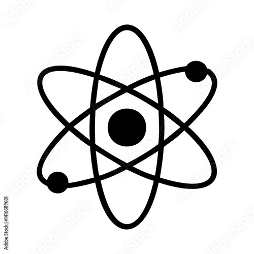 Atom icon with orbiting electrons in black outline