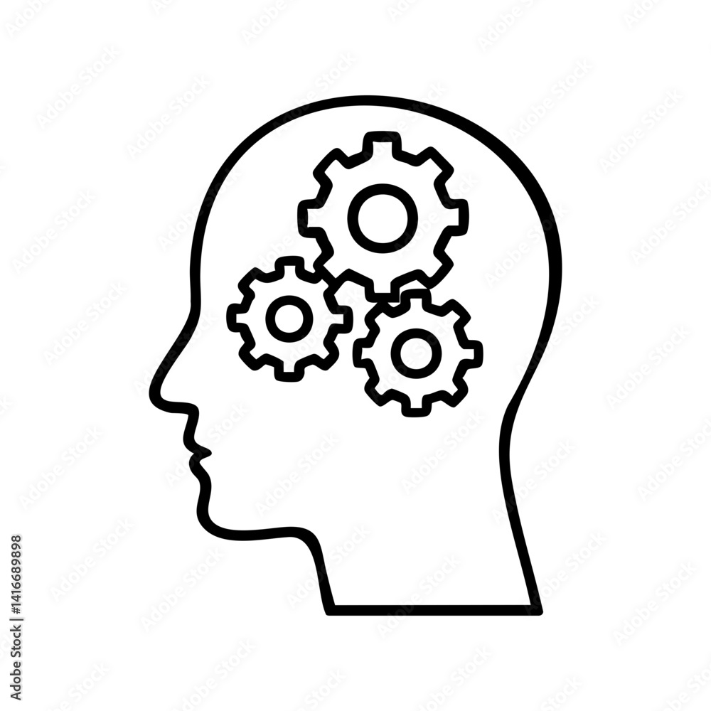 Head with gears icon representing thinking and intelligence Head with gears icon representing thinking and intelligence
