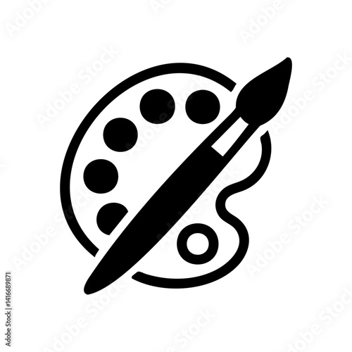 Art palette and paintbrush icon in silhouette