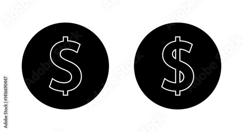 Dollar, money outline icon on black circle. USD currency sign symbol