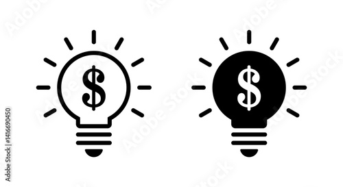 Money idea icon isolated on white background. Business lamp, dollar with light bulb sign symbol