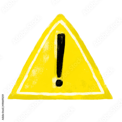 Cute yellow warning danger zone traffic road sign doodle hand drawn kids illustration watercolour