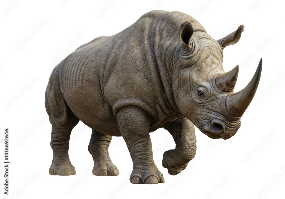 Isolated Powerful White Rhinoceros Walking Isolated Powerful White Rhinoceros Walking