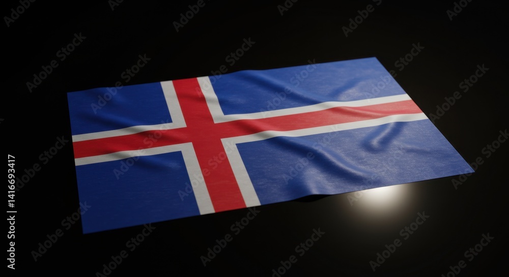Fototapeta premium Icelandic Flag Draped Elegantly on Dark Background, National Symbol of Iceland