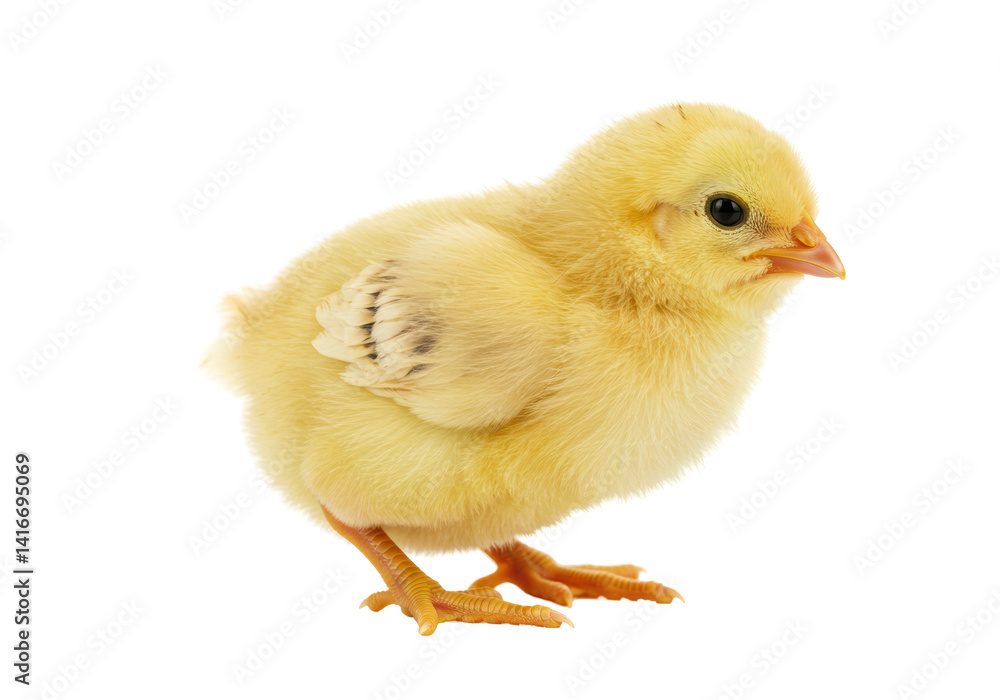 Isolated Small Yellow Chick Standing