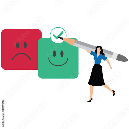 User give rating to service experience. Positive feed back and testimonial. Satisfaction survey