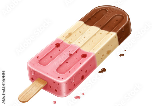 Isolated Neapolitan Ice Cream Bar on a Wooden Stick