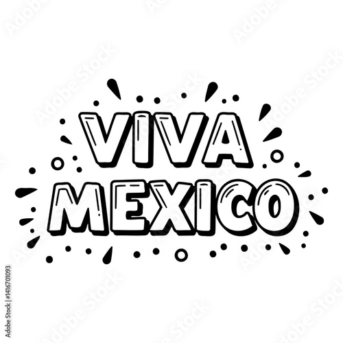Bold, stylized lettering proclaims "Viva Mexico" in a fun, graphic design.  Use for advertising, or editorial content related to Mexico, celebration, or culture.