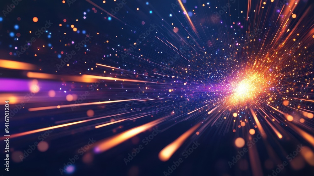 Fototapeta premium Abstract representation of colorful light streaks radiating from a central point, creating a dynamic visual effect