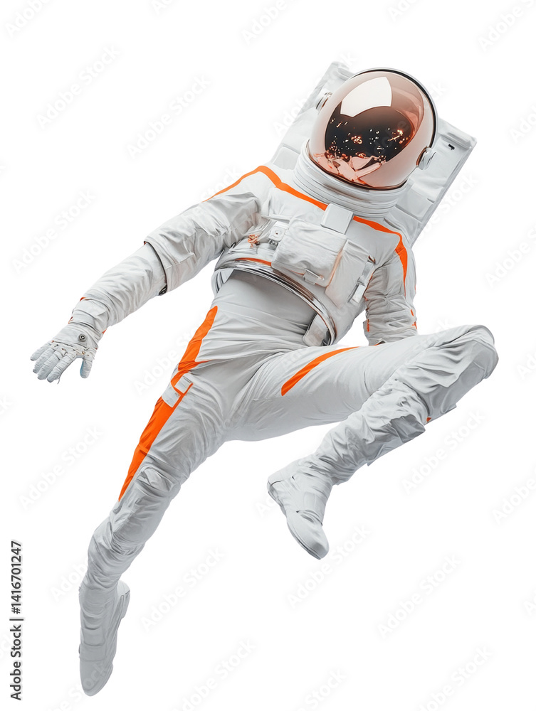 Futuristic astronaut in zero gravity with sleek, modern spacesuit design concept