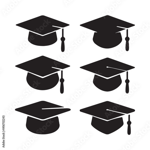 Black mortarboard cap with tassel and rolled diploma represent academic graduation success