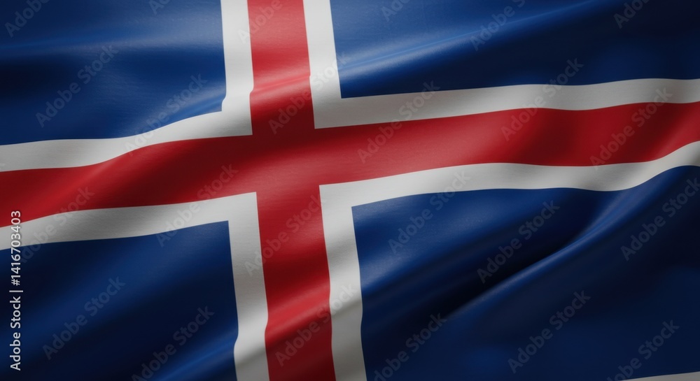 Fototapeta premium Icelandic Flag: A Stunning Closeup of the National Banner Waving Proudly