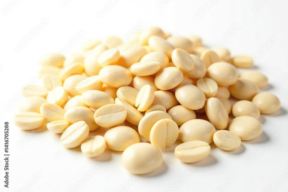 Pile of white beans isolated on bright white backdrop, nutrition, pile Pile of white beans isolated on bright white backdrop, nutrition, pile