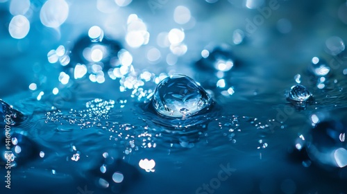 Wallpaper Mural Close-up of water droplet creating ripples on blue surface Torontodigital.ca