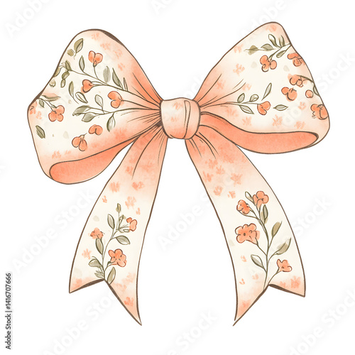 ribbon bow with tiny flowers hand-drawn