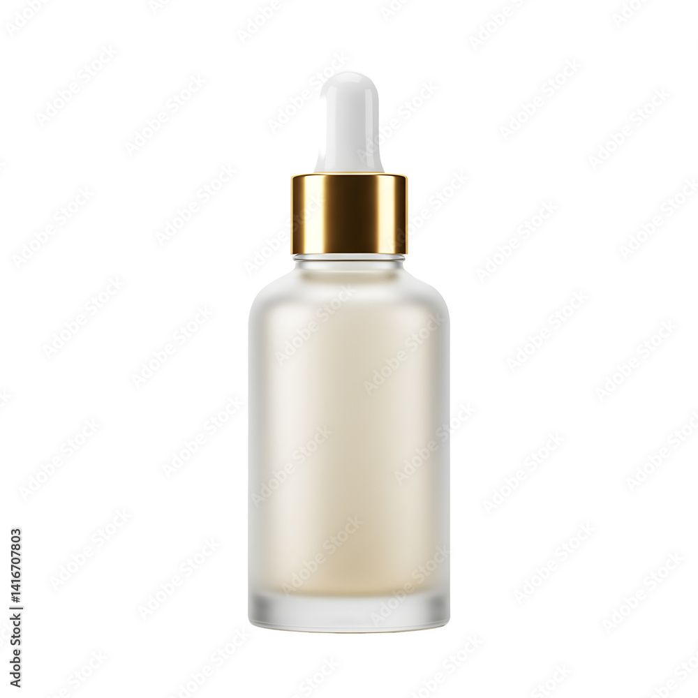 Frosted Glass Dropper Bottle with Gold Cap on Transparent Background Frosted Glass Dropper Bottle with Gold Cap on Transparent Background