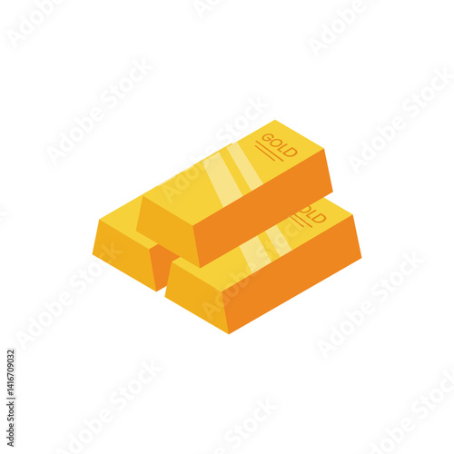 Isometric Gold Bar Vector Illustration for Web Design, Shiny Ingot Isolated on White Background