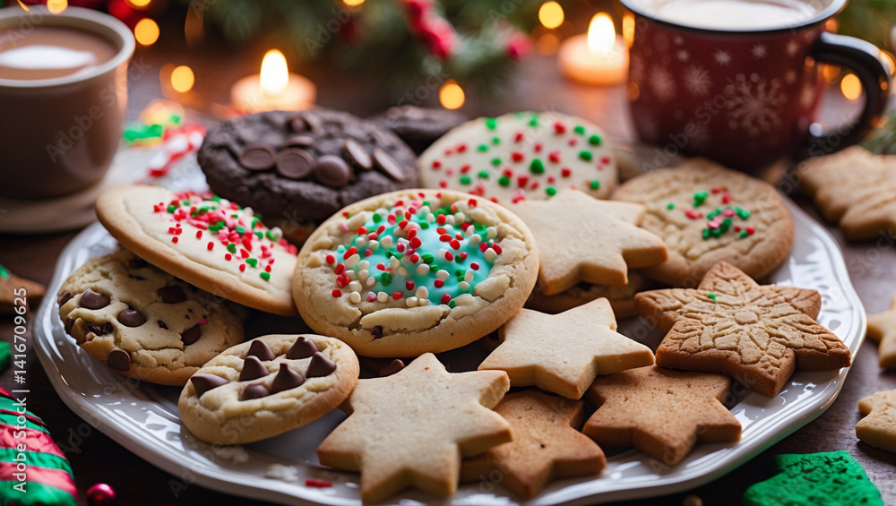 Festive Holiday Cookie Tray with Hot Cocoa – National Cookie Day Concept in 4K Festive Holiday Cookie Tray with Hot Cocoa – National Cookie Day Concept in 4K