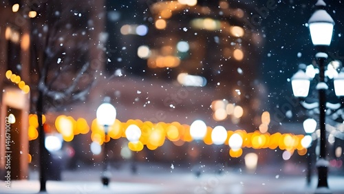 Snowfall, Winter street, City lights