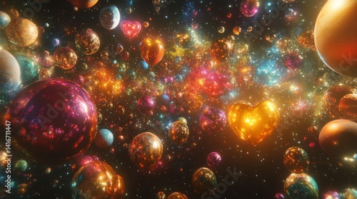 Colorful Cosmic Orbs Glowing in a Dark Space