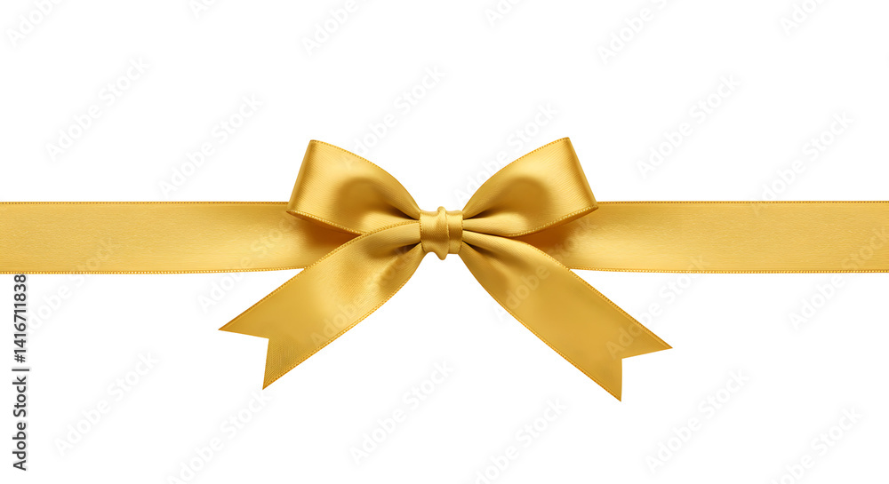 Gold Satin Bow and Ribbon on Transparent Background Gold Satin Bow and Ribbon on Transparent Background