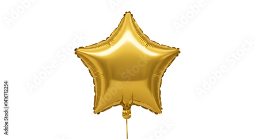 Gold Star Shaped Foil Balloon on Transparent Background