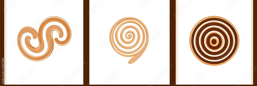 Abstract swirl designs in three variations double swirl, spiral, concentric circles Abstract swirl designs in three variations double swirl, spiral, concentric circles