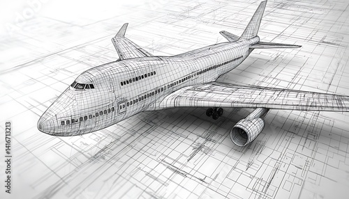 Engineering blueprint of a large passenger jet.