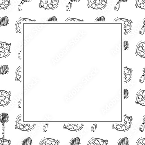 kitchen utensil frame. doodle kitchenware square frame. kitchen background