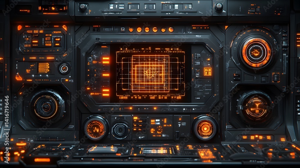 Futuristic spaceship cockpit displays advanced technological interfaces. Futuristic spaceship cockpit displays advanced technological interfaces.