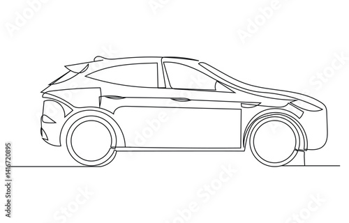 continuous one line drawing of car vector icon, One single continuous line drawing of old vintage car.