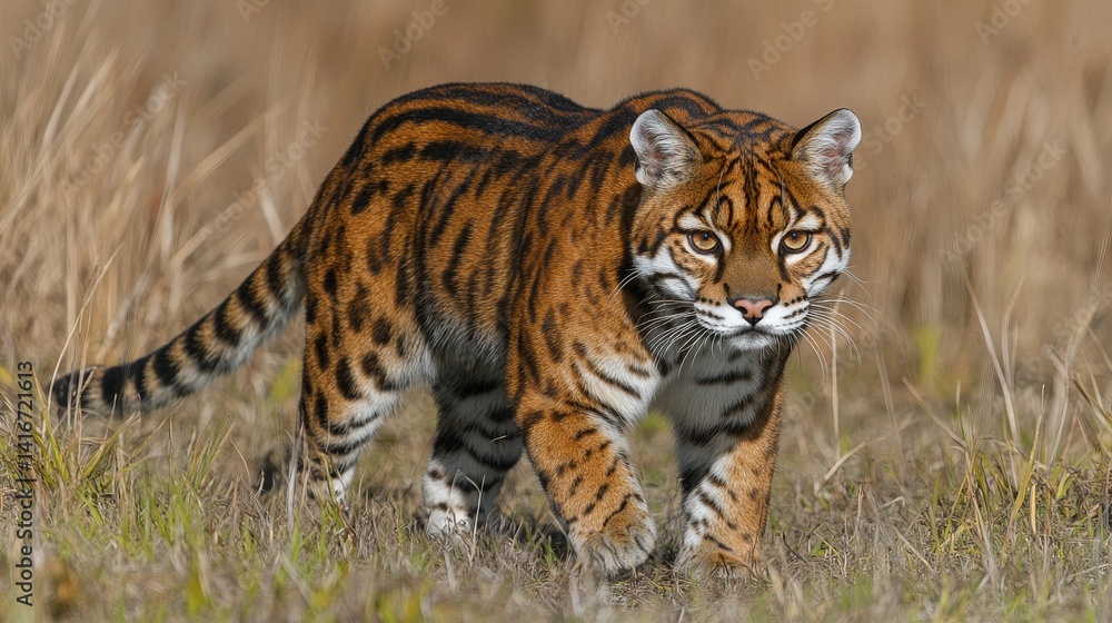 Obraz premium MajesticAmurTigerStalkingThroughTallGrassWildlifeHabitatconservationandendangeredspeciesawarenessstrikingimageofnaturalbeautyinthewilderness