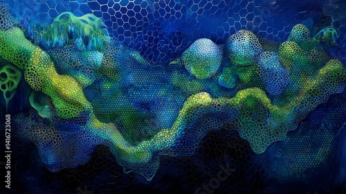 Abstract Pixelated Landscape with Blue and Green Hues