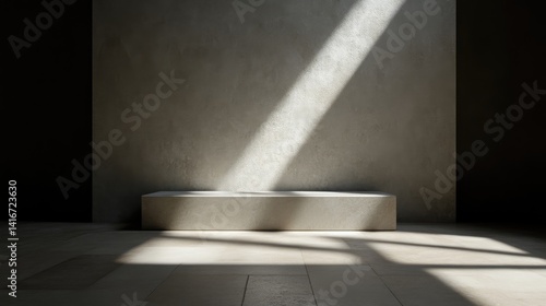Minimalist concrete podium with sunbeams