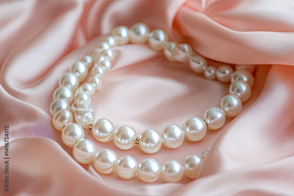 Obraz premium Delicate pink satin drapery with iridescent pearl details, sophisticated textile surface for luxury watch presentations and high-end perfume bottle packaging concepts 